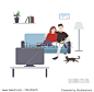 Cute male and female cartoon characters sitting on cozy couch and watching TV or television set. Young couple having fun at home. Pair of man and woman spending time together. Vector illustration. - 图片素材 - 站酷海洛Plus正版图片, 视频, 音乐素材交易平台 - Shutterstock中国独家合作伙伴