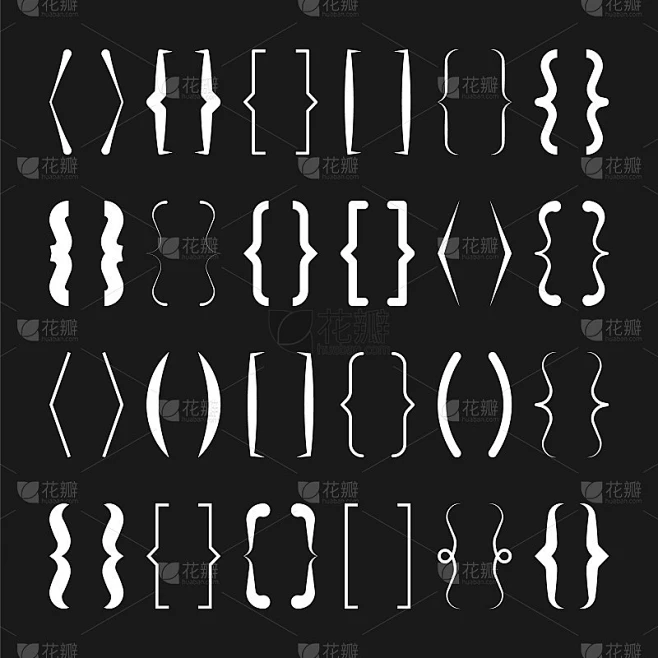 文本括号集合，白色引号框。卷边括号，方括号和角括号。老式排印符号，书法报价框架。涂鸦,字体元素。矢量素材-花瓣网