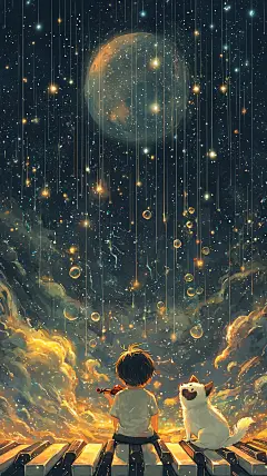 小男孩和他的狗狗治愈系插画壁纸