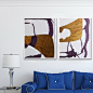 纯手绘油画紫金互绕现代简约北欧抽象装饰画客厅玄关双联挂画-淘宝网