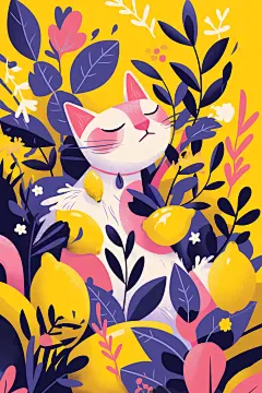 小猫咪卡通卡片动植物插画素材