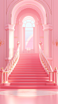 one stairs leading into a pink room, in the style of zbrush, clas (1)