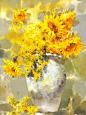 金英善向日葵水彩画作品，向阳的花-