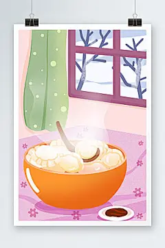 大气吃饺子立冬节气插画温馨背景