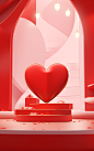 valentine's day scene on background with open red heart, in the style of lifelike renderings, lightbox, light red and white, confessional, bold colors, dynamic lines, vray, ricoh gr iii