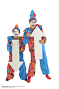 游乐园广告元素 夸张表情拿着上下箭头的两个小丑