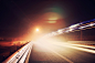 Highway Night Blurred Lights Lens Flare Guard Rail