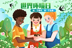 世界环境日植树节同一个地球同一个未来插画