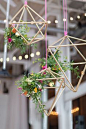 metal geometric hanging displays, photo by Jessica Cooper Photography http://ruffledblog.com/notwedding-philadelphia #weddingideas