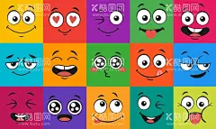 彩色卡通表情包  - 源文件下载【酷图网】彩色,表情包,开心,色,眨眼,俏皮,大笑,馋嘴,卡通