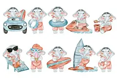 可爱水彩风格大象插画矢量图设计素材