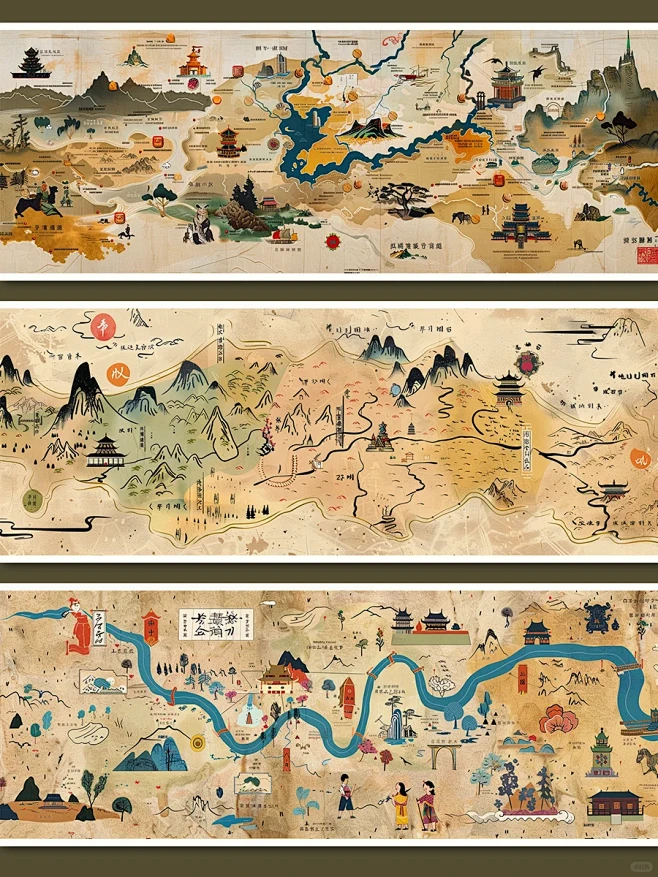 宝藏AI咒语 超实用古风建筑手绘地图插画 - 小红书-花瓣网