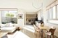 Example of a mid-sized trendy concrete floor great room design in London with white walls