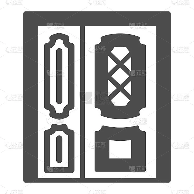 前门固体图标，室内设计概念，主入口矢量标志在白色背景，字形风格图标的移动概念和网页设计。矢量图形。素材-花瓣网