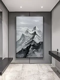 手绘油画轻奢玄关墙面装饰画厚油刀画靠山挂画书房办公室壁画中式-tmall.com天猫