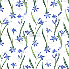 蓝色的春花。手绘彩色铅笔画贺卡模板。婚礼卡片