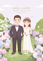 #小海湾插画商店# 婚礼插画婚礼手绘可爱插画婚礼卡通 ---女孩说喜欢绣球花，那就送她一个园子的绣球吧！