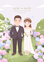#voe# #小海湾插画商店#婚礼插画婚礼手绘可爱插画婚礼卡通 ---女孩说喜欢绣球花，那就送她一个园子的绣球吧！