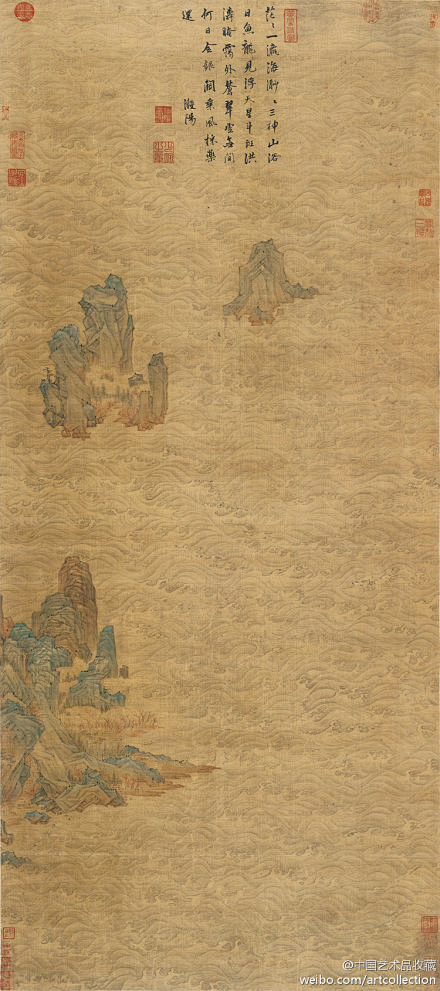 #国画#【 明 冷谦 《寿山福海图》 】...