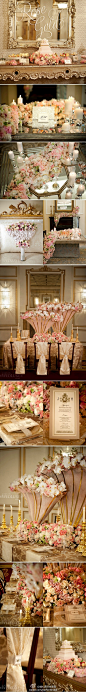 #婚礼花艺#高贵的玫瑰金色，精致的鲜花瀑布、造型独特的扇形花艺，让整场细节更有特色 