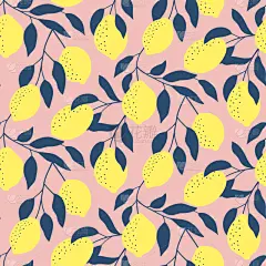 清新,柠檬,动物手,四方连续纹样,可爱的,华丽的,素食,纺织品,食品,绘制
