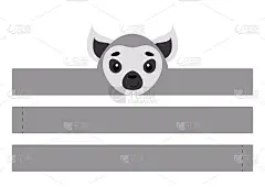 印刷狐猴纸皇冠。派对头带模切模板为生日，圣诞节，婴儿送礼。娱乐的有趣配件。打印、剪切和粘合。矢量插图