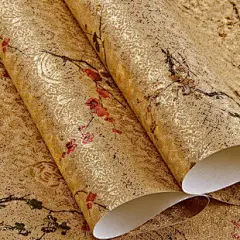 比雅中式古典福字梅花金箔壁纸客厅背景墙卧室酒店餐厅工装墙纸 - enmi胶原蛋白