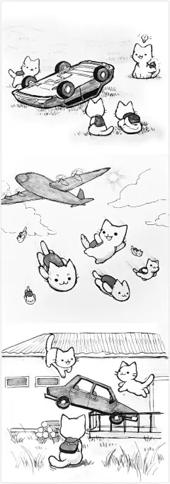 #游研趣图# 国外网友deut《绝地求生》与猫咪结合在一起，绘制了一组猫咪版《绝地求生》大吉大利，今晚吸猫~ ​​​​