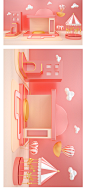 （可下载）双十一电商活动banner卡通城堡3D儿童可爱立体场景背景PSD素材