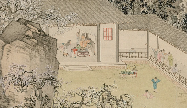 中国风国画古代名人名画邹一桂岁朝图轴（局部）-花瓣网
