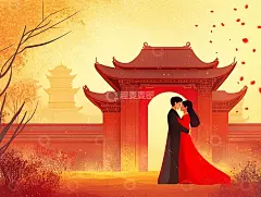 中式婚礼插画高清模板免费下载-趣麦麦图