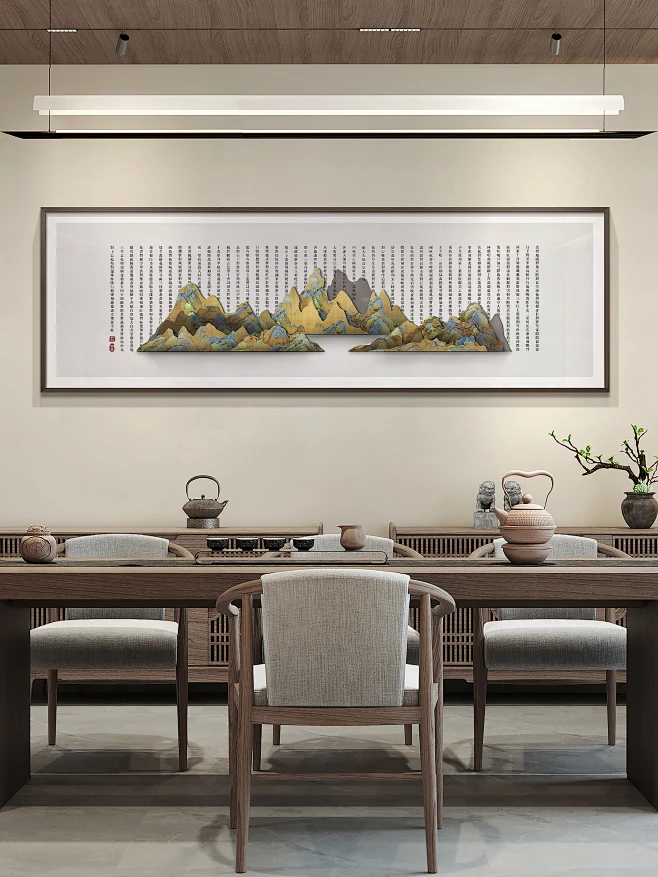客厅装饰画新中式亚克力书房实物立体山水挂画餐厅茶室背景墙壁画-tmall.com天猫_4956220334-花瓣网