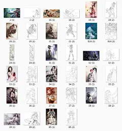 古风动漫 线稿+彩稿对比图 CG动漫sai手绘 插画临摹上色XA011-淘宝网