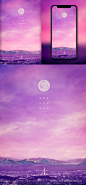 [模库]紫粉色浪漫梦幻背景 建筑 山 月亮 手机壁纸海报_平面素材_海报