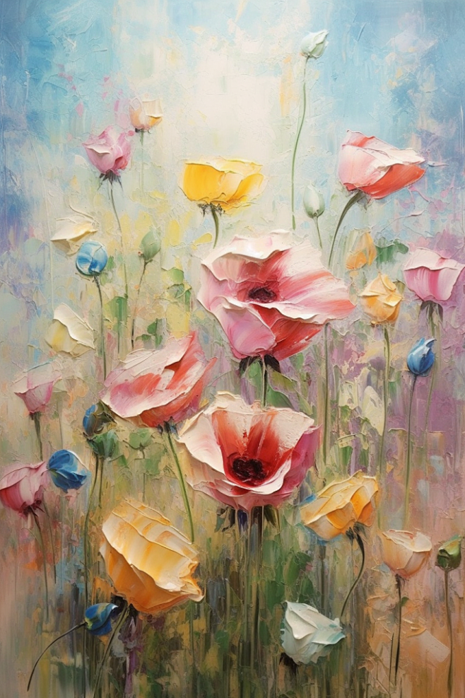 手绘欧式点彩抽象花卉油画肌理装饰画