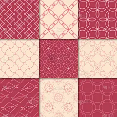 樱桃红和米色几何饰品。无缝模式的集合