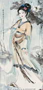 白伯驹作品,盛夏,年轻女子,溪边归来,白色荷花,中国古代画,中国古画