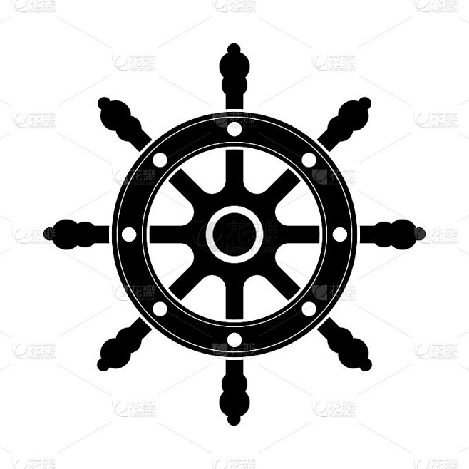 船舵船舵轮图标。黑色航海符号孤立在白色背景上。矢量插图。