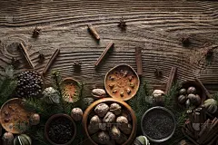 坚果,干的,乡村风格,水果,木制,香料,背景,贺卡,褐色