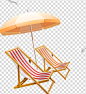 遮阳伞躺椅海鸥png卡通素材
