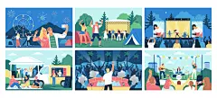 音乐节市集演唱会舞台乐队演出现场观众人物场景插画ai设计素材-淘宝网