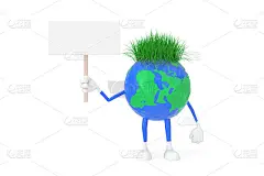 可爱的卡通玩具橡皮泥粘土地球人性格与空的白色空白横幅与自由空间为您的设计。3d渲染