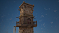 沙漠戈壁中的中国古建哨塔箭塔建筑3D模型的渲染材质灯光