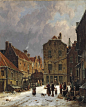 Adrianus Eversen (1818-1897) | Cityscapes painter : Dutch painter Adrianus Eversen portrayed the typical 19th century Dutch atmosphere in his work. As a member of Arti et Amicitiae he belonged to the so