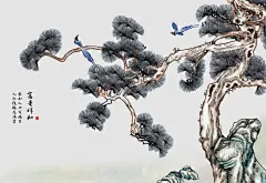 大型壁画客厅电视沙发壁纸餐厅书房新中式背景墙迎客松山水画819-淘宝网