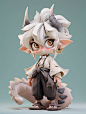 Full body, full view, a cute dragon boy with white hair, uniform, big eyes, simple background, best quality, chibi, c4d, blender, 3d, octane rendering, transparent material, movie soft light