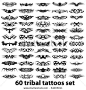 60 tribal tattoos set - stock vector