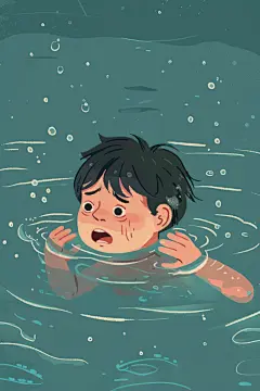暑假安全插画小孩溺水呼救