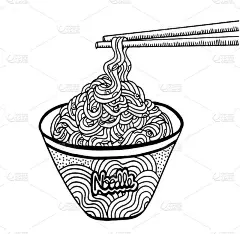 手绘的涂鸦面。-插图-插图-插图亚洲小麦面条，早餐，晚餐，吃，食物-插图亚洲小麦面条，早餐，晚餐，吃