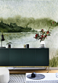 新中式无缝壁画 山水壁画 餐厅客厅卧室壁画 中国风壁画 水墨画壁画